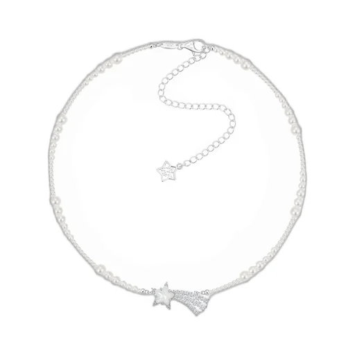 Crystal Meteor Pearl Necklace / Wht