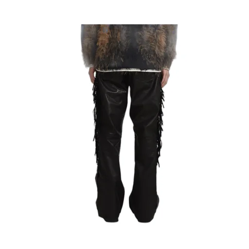 Leather Fringe Pants / Black