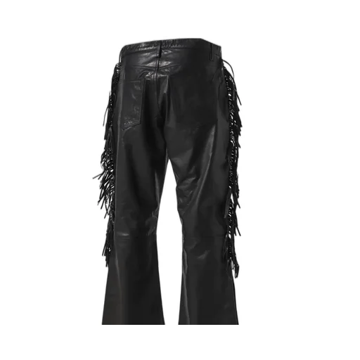 Leather Fringe Pants / Black