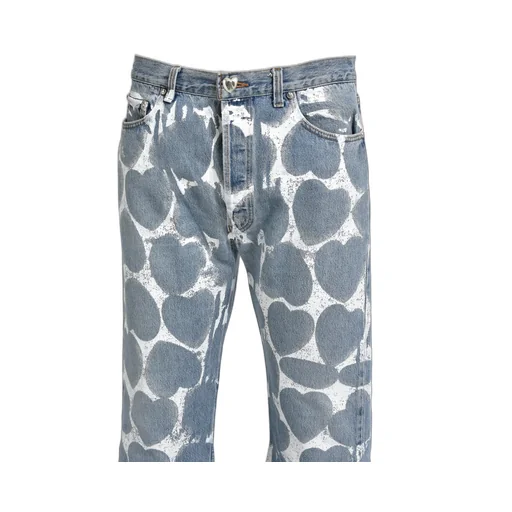 Heart Printed Denim Blu