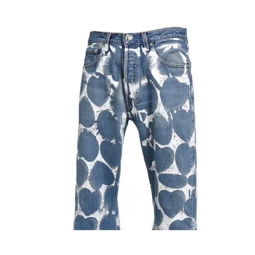 Heart Printed Denim Blu