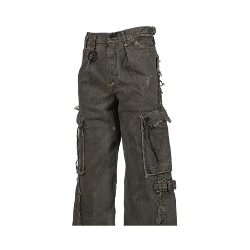 Cut Off Slash Seam Twist Cargo Jeans / Dust Gry