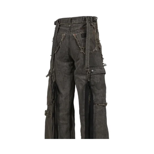 Cut Off Slash Seam Twist Cargo Jeans / Dust Gry