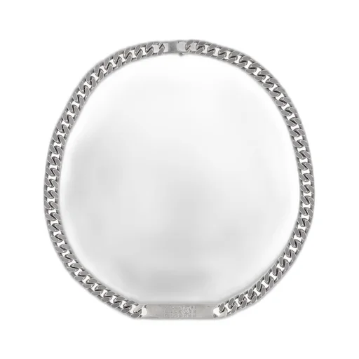 Minimal Logo Id Tag Curb Necklace / Argento Brunito