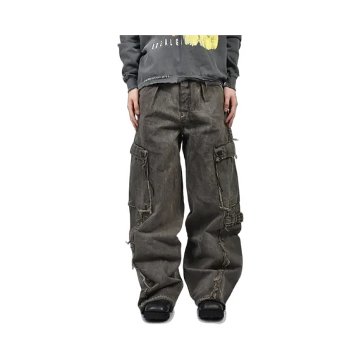 Cut Off Slash Seam Twist Cargo Jeans / Dust Gry