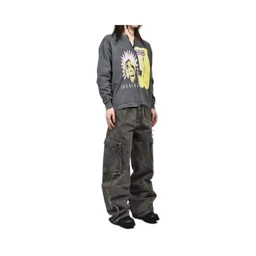 Cut Off Slash Seam Twist Cargo Jeans / Dust Gry