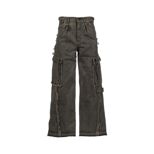 Cut Off Slash Seam Twist Cargo Jeans / Dust Gry