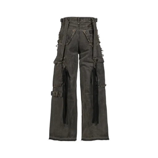 Cut Off Slash Seam Twist Cargo Jeans / Dust Gry