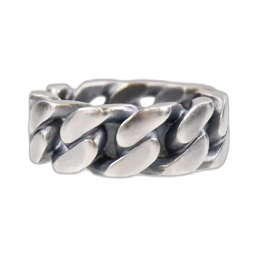 Minimal Logo Curb Ring / Argento Brunito