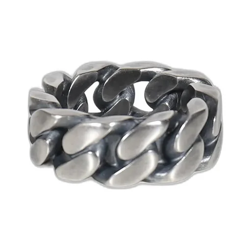 Minimal Logo Curb Ring / Argento Brunito