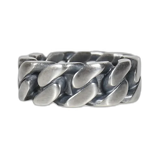 Minimal Logo Curb Ring / Argento Brunito