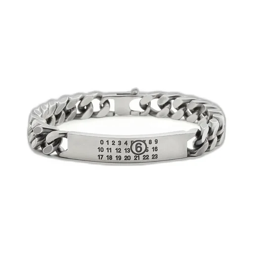 Minimal Logo Id Tag Curb Bracelet / Argento Brunito