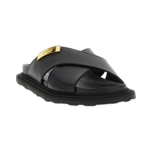 Moschino Logo Plaque Cross-Strap Sandals
