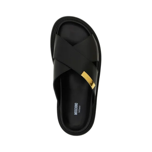 Moschino Logo Plaque Cross-Strap Sandals