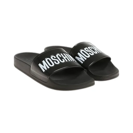 Moschino Logo Embossed Almond Toe Slides