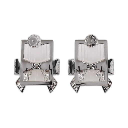 Bow-Adorned Square Glass Stud Earrings / Wht