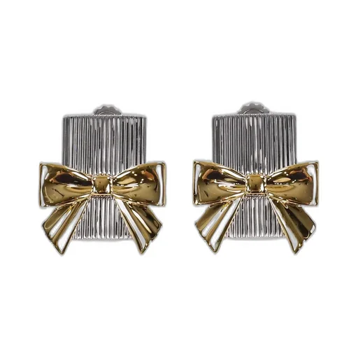 Bow-Adorned Square Stud Earrings / Gold