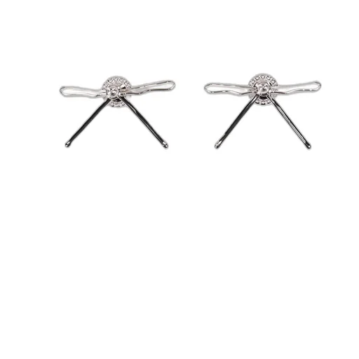 Hair Clip Patchwork Bow Pearl Stud Earrings / Wht