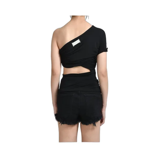 One Shoulder Wrap Tee / Black