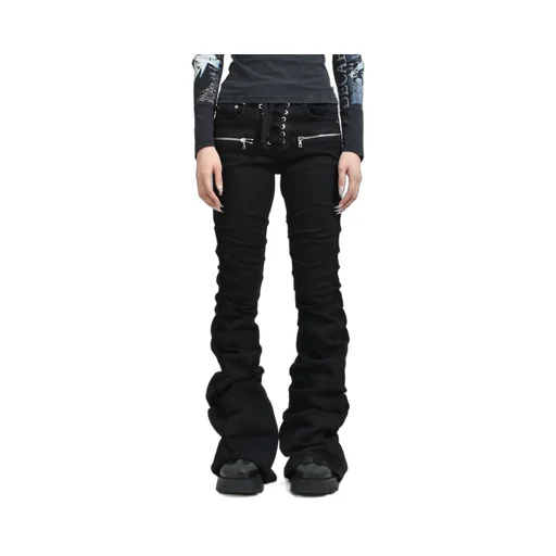 High Waist Lace Up Flare / Blk