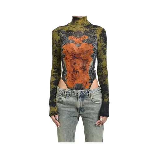 Mesh Body With Open Back Printed / Blk/Kha/Org M_Daillon