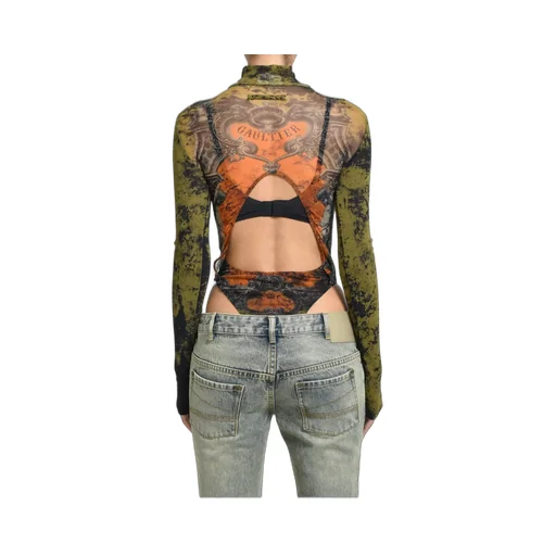 Mesh Body With Open Back Printed / Blk/Kha/Org M_Daillon