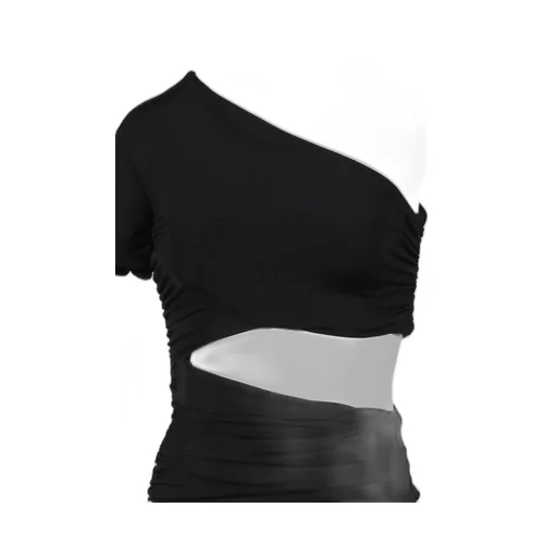 One Shoulder Wrap Tee / Black