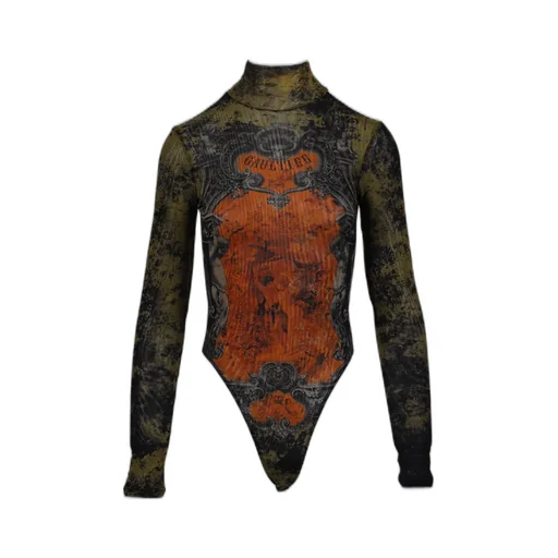 Mesh Body With Open Back Printed / Blk/Kha/Org M_Daillon