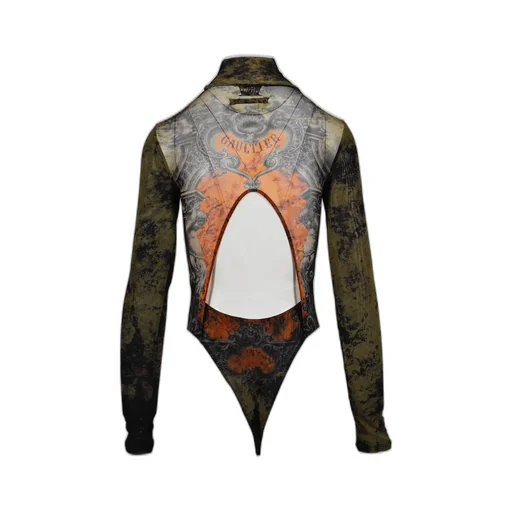 Mesh Body With Open Back Printed / Blk/Kha/Org M_Daillon