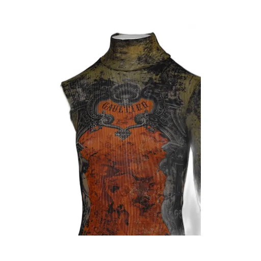 Mesh Body With Open Back Printed / Blk/Kha/Org M_Daillon