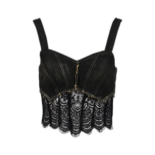 Denim Lace Combi Bustier / Blk