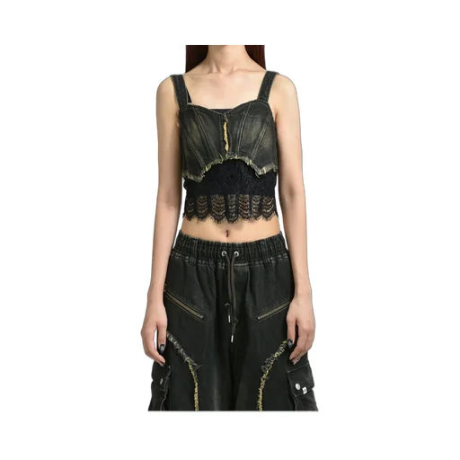 Denim Lace Combi Bustier / Blk