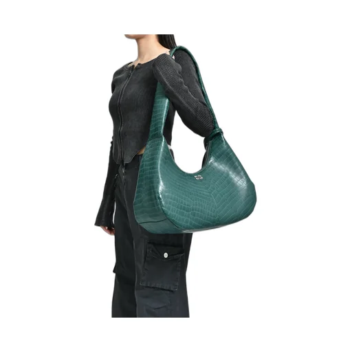 Ganni Bou Bag Hobo Medium Croco / Pineneedle