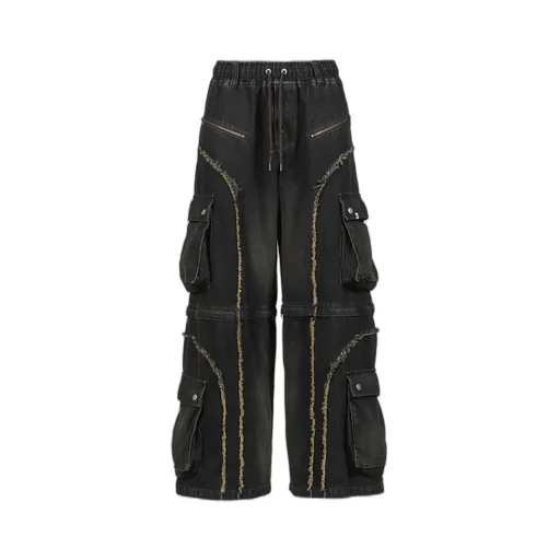 Split Denim Cargo Pants / Black