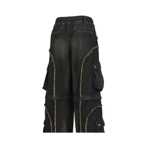 Split Denim Cargo Pants / Black