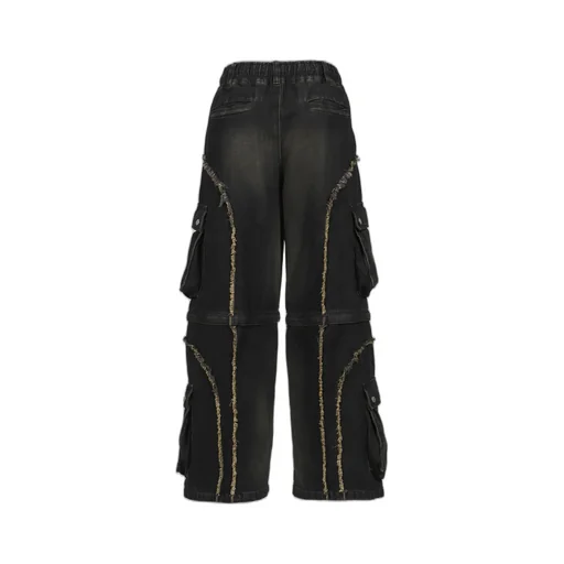 Split Denim Cargo Pants / Black