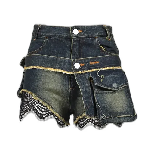 Denim Lace Combi Shortpants / Blu