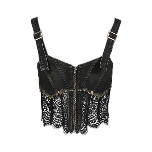 Denim Lace Combi Bustier / Blk