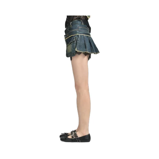 Denim Lace Combi Shortpants / Blu