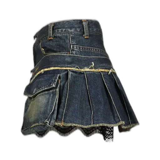 Denim Lace Combi Shortpants / Blu