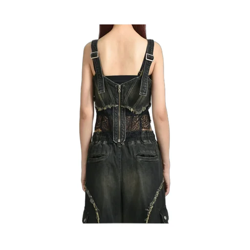 Denim Lace Combi Bustier / Blk