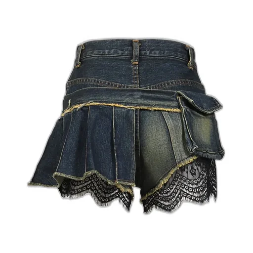 Denim Lace Combi Shortpants / Blu