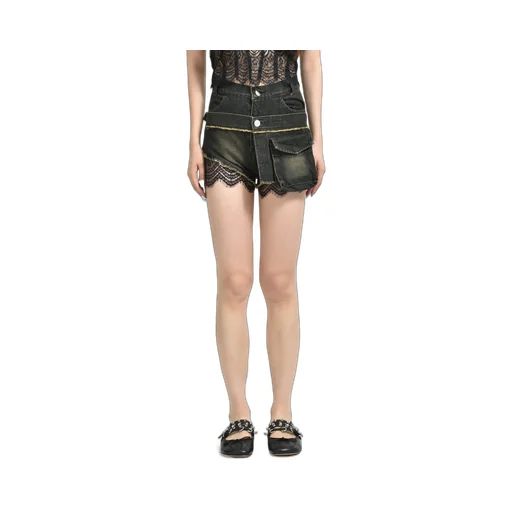 Denim Lace Combi Shortpants / Blk