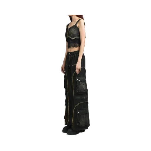 Split Denim Cargo Pants / Black