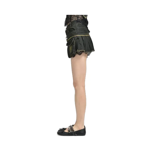 Denim Lace Combi Shortpants / Blk