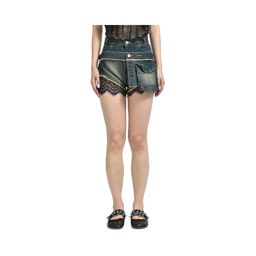 Denim Lace Combi Shortpants / Blu