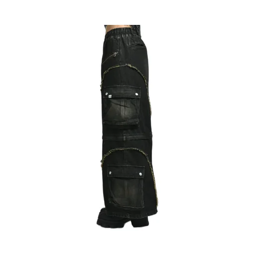 Split Denim Cargo Pants / Black