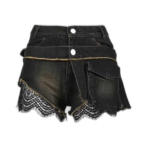 Denim Lace Combi Shortpants / Blk