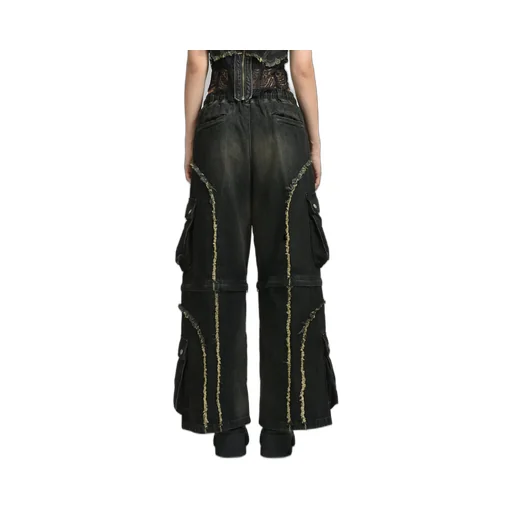 Split Denim Cargo Pants / Black