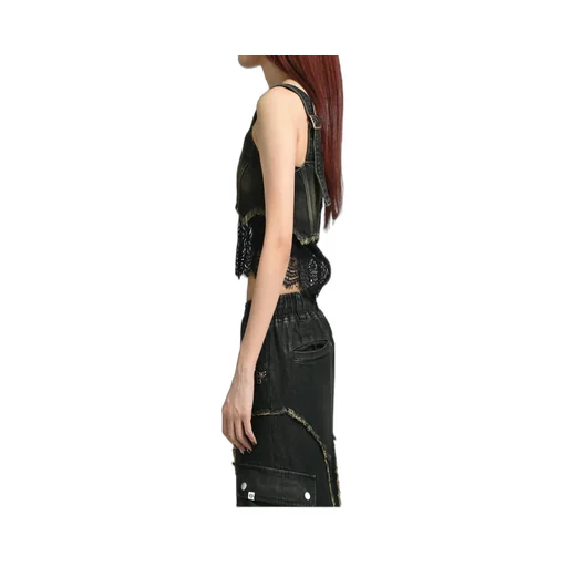 Denim Lace Combi Bustier / Blk